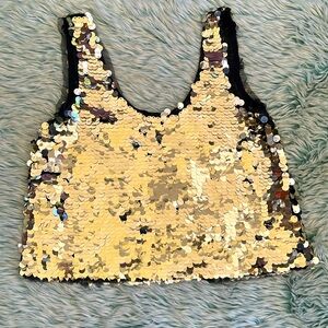 Gold and Glamorous Sequin Tank Top, Zara Basic, Size Small